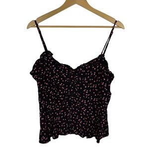 Lovers + Friends Heart‎ Print Cami Top Women's Large Ruffle Trim Sweetheart Neck